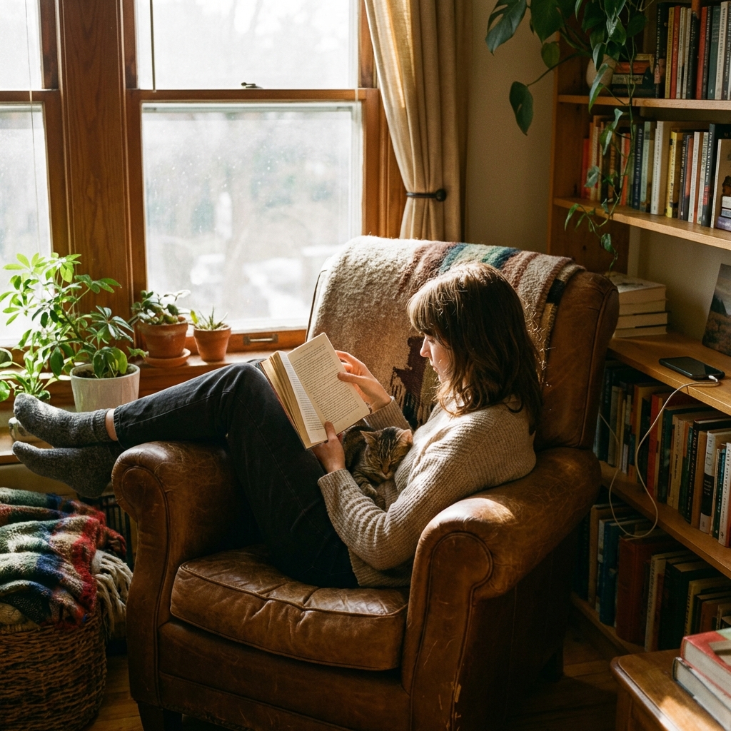 Reading a physical book calmly